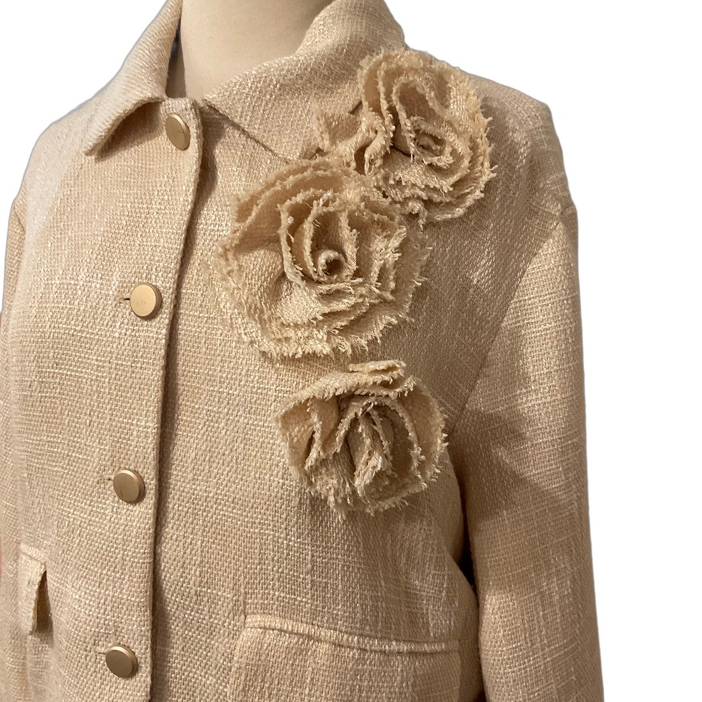 Anthropologie Dolan Elegant Cream Tweed Women's Jacket with Floral Detail NWOT